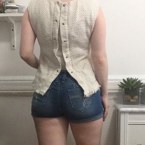 ⚡3 for $20⚡ Cream & Gold Woven Tank w Lace-up Back